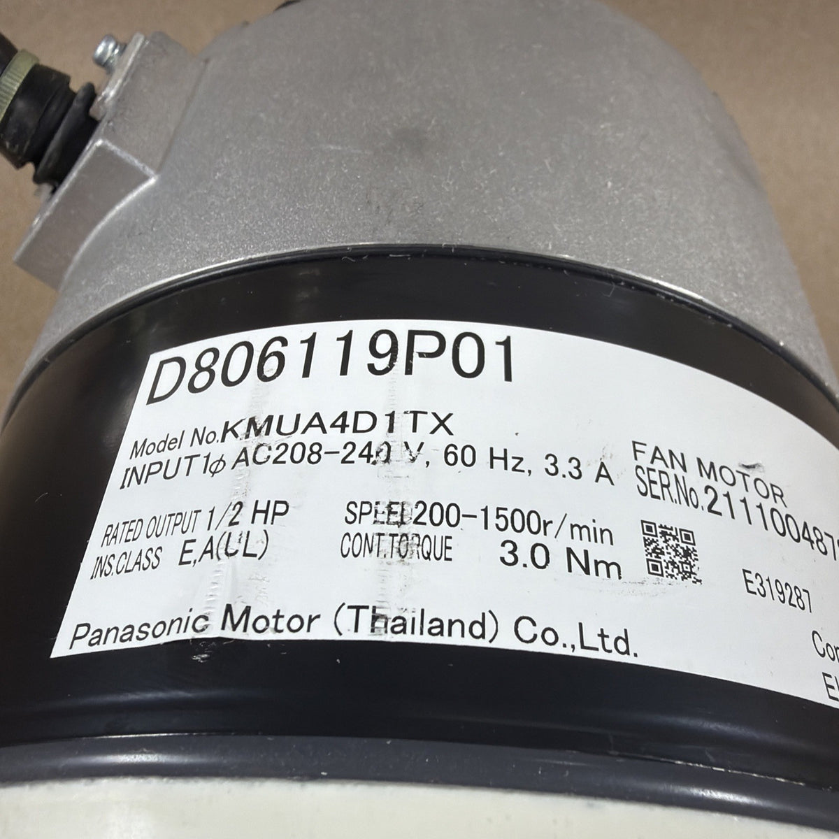 🔥🔥 Panasonic KMUA4D1TX Fan Motor D806119P01 1/2HP 208-240V 200-1500RPM 3.3A