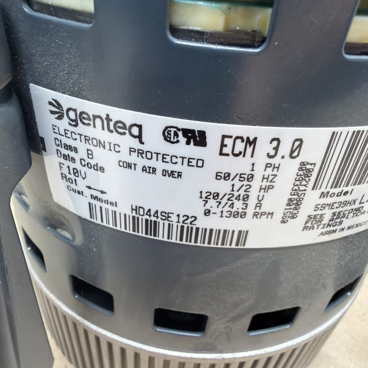 TESTED✅ GENTEQ ECM 3.0 HD44SE122 Blower Motor 5SME39HXL3020 1/2HP GC08