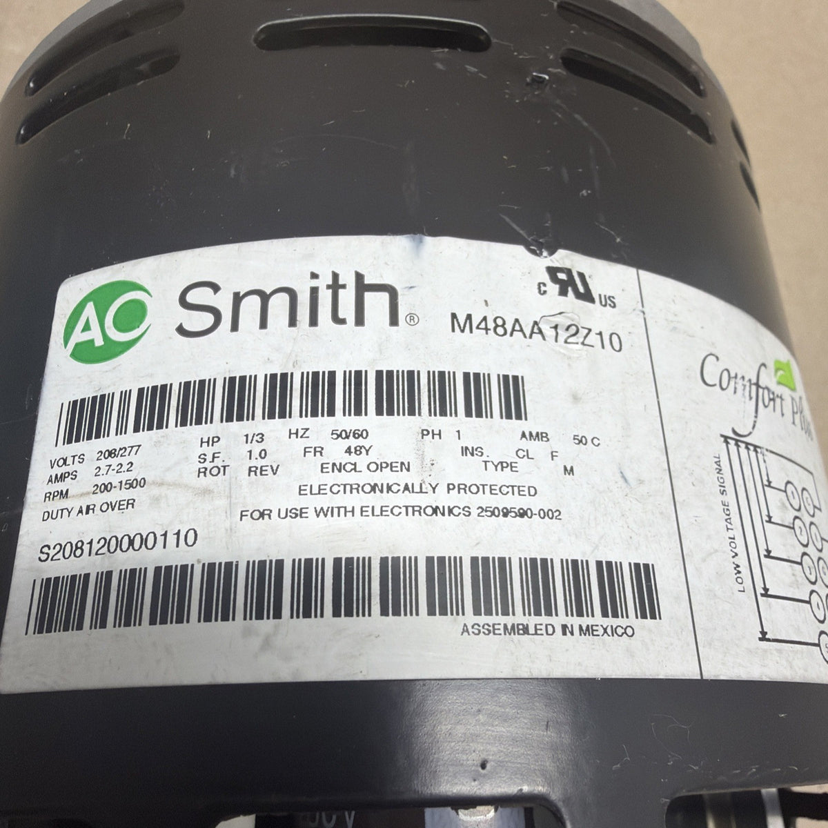 A.O. Smith M48AA12Z1 ECM Furnace Blower Motor CCWLE Comfort Select 1/2HP 208/230