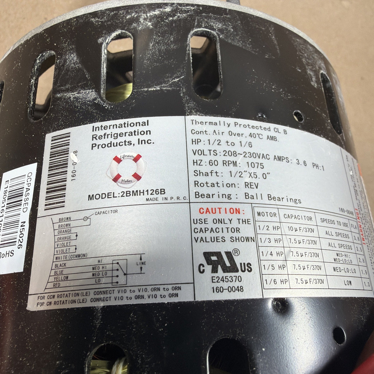 Blower Motor 1/2 HP 2BMH126B 208-230, 60 Hz, ph1 3.0 Amps 3 Speed Reversible