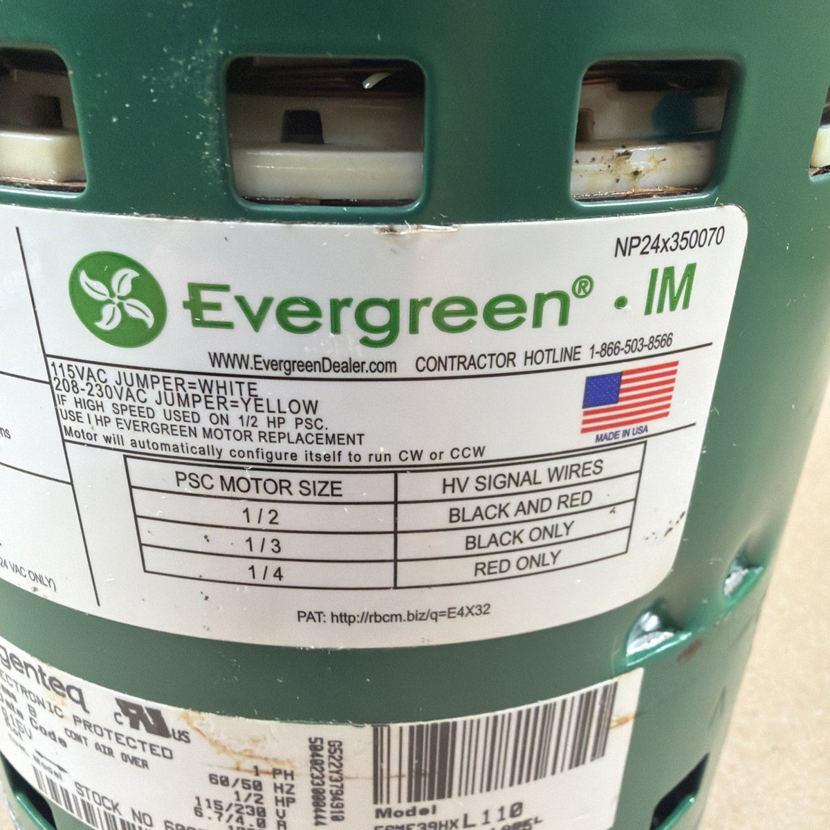 TESTED!! Genteq Evergreen 5SME39HXL110 1/2HP 115/230V ECM Blower Motor GX03