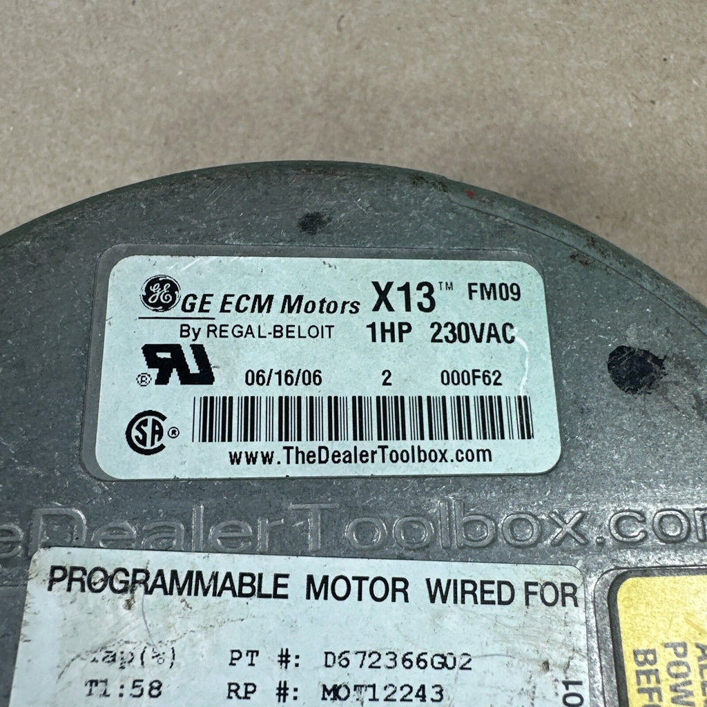 GE ECM X13 1 HP FM09 Blower Motor's Module 06/16/06 CCW LE rotation used (F138)