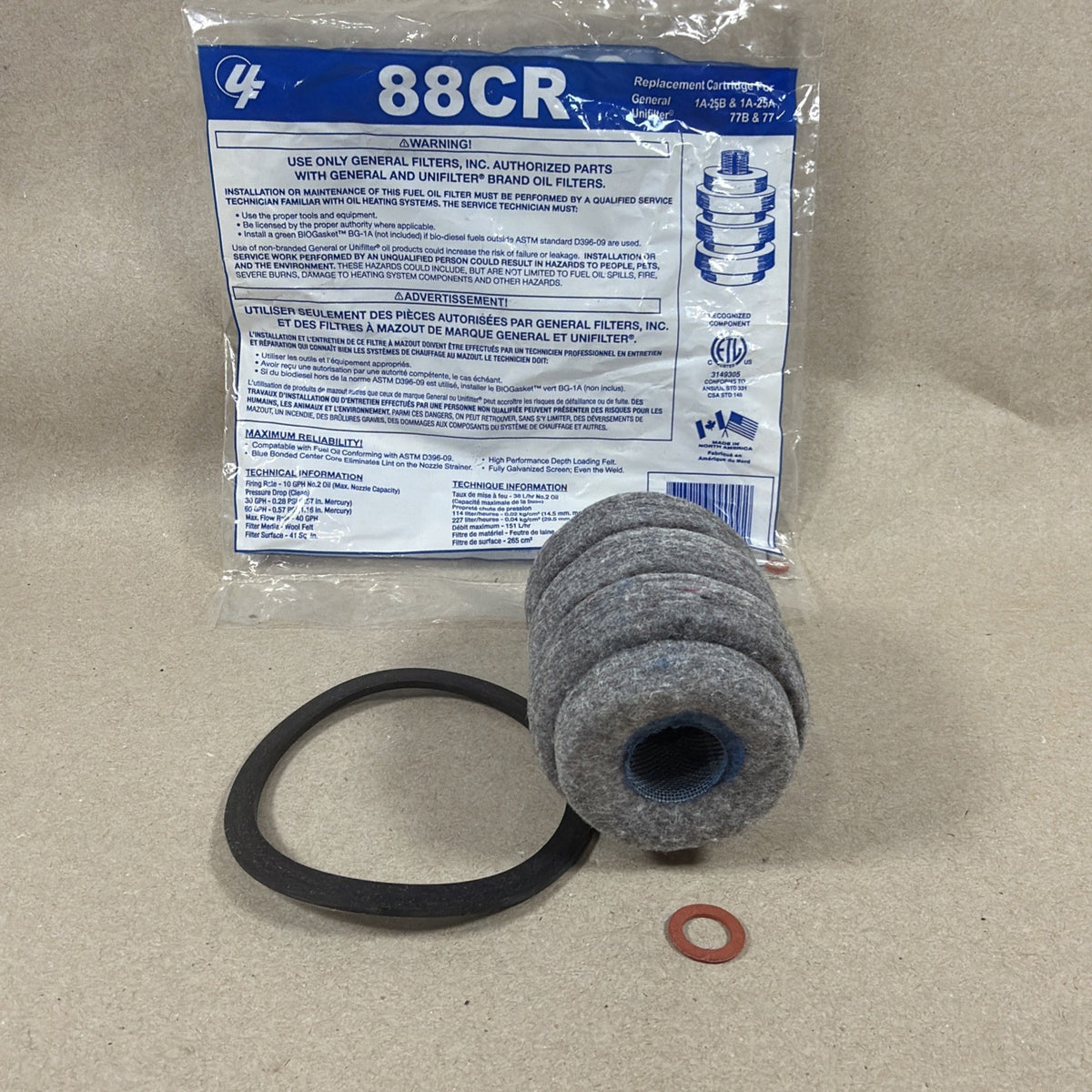 Filter 88CR Replacement Cartidge for 1A-25B&1A-25A 77B and 77 General Unifilter