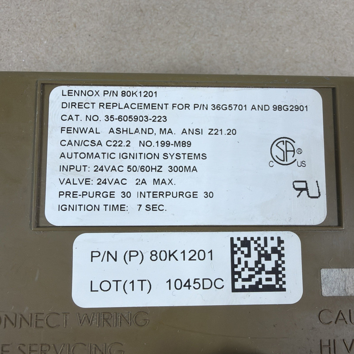 🔥🔥 LENNOX 80K1201 Ignition Control Module FENWAL 35-605903-223 36G5701 (N14)