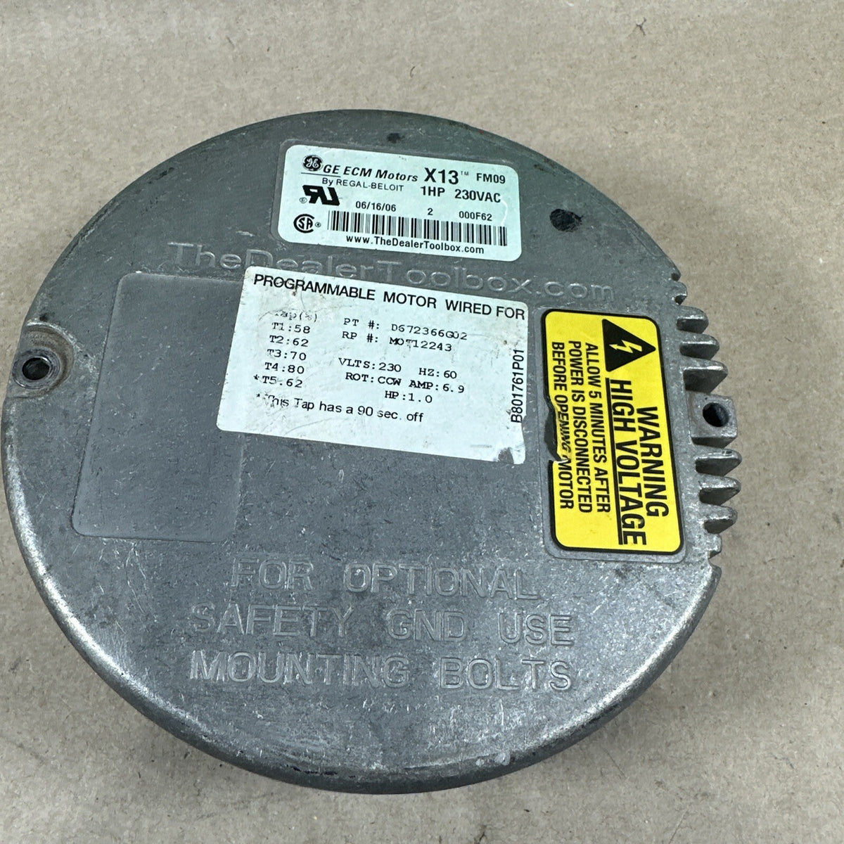 GE ECM X13 1 HP FM09 Blower Motor's Module 06/16/06 CCW LE rotation used (F138)