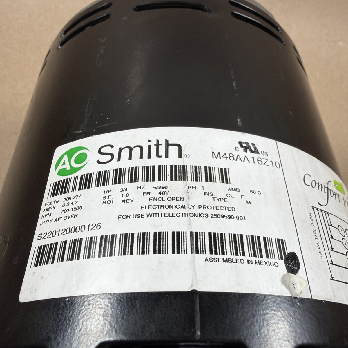 A.O. Smith M48A16Z10 ECM Furnace Blower Motor CCWLE Comfort Select 1/2HP 208/230