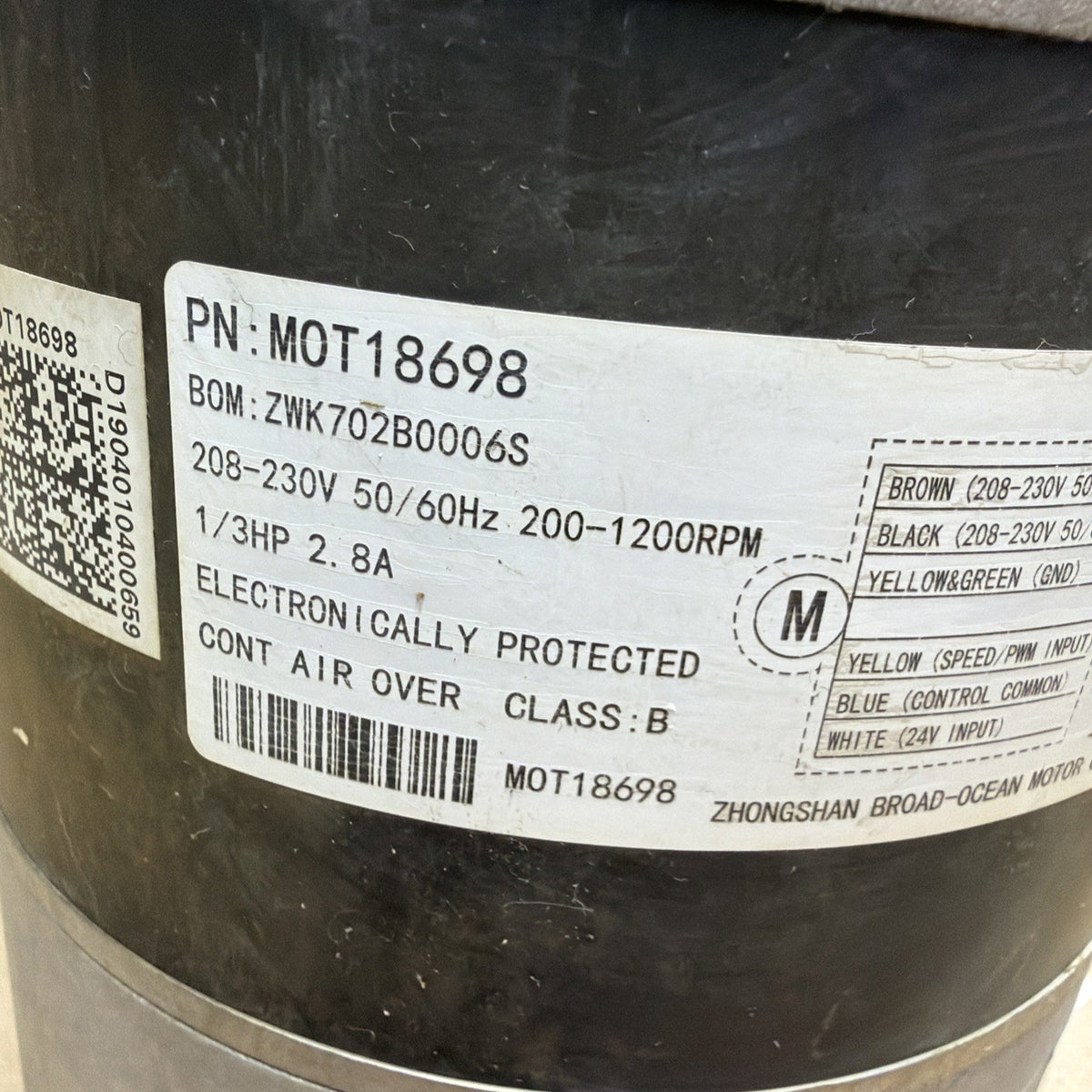 TESTED✅ Trane D159882P01 Fan Motor ZWK702B0006 MOT18698 KMSAH054002