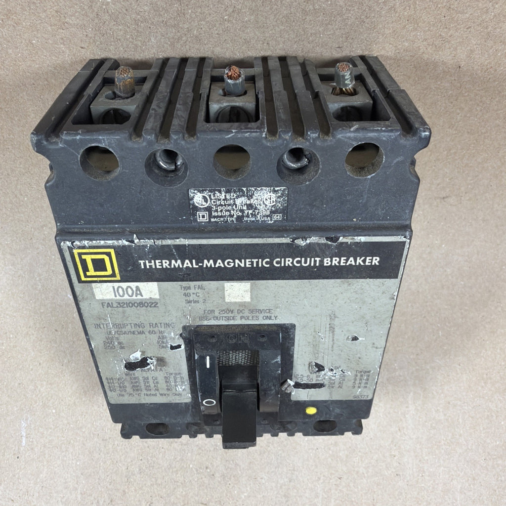 Square D 100A Thermal-Magnetic Circuit Breaker, FAL321008022, 3 Pole, 600V, Used