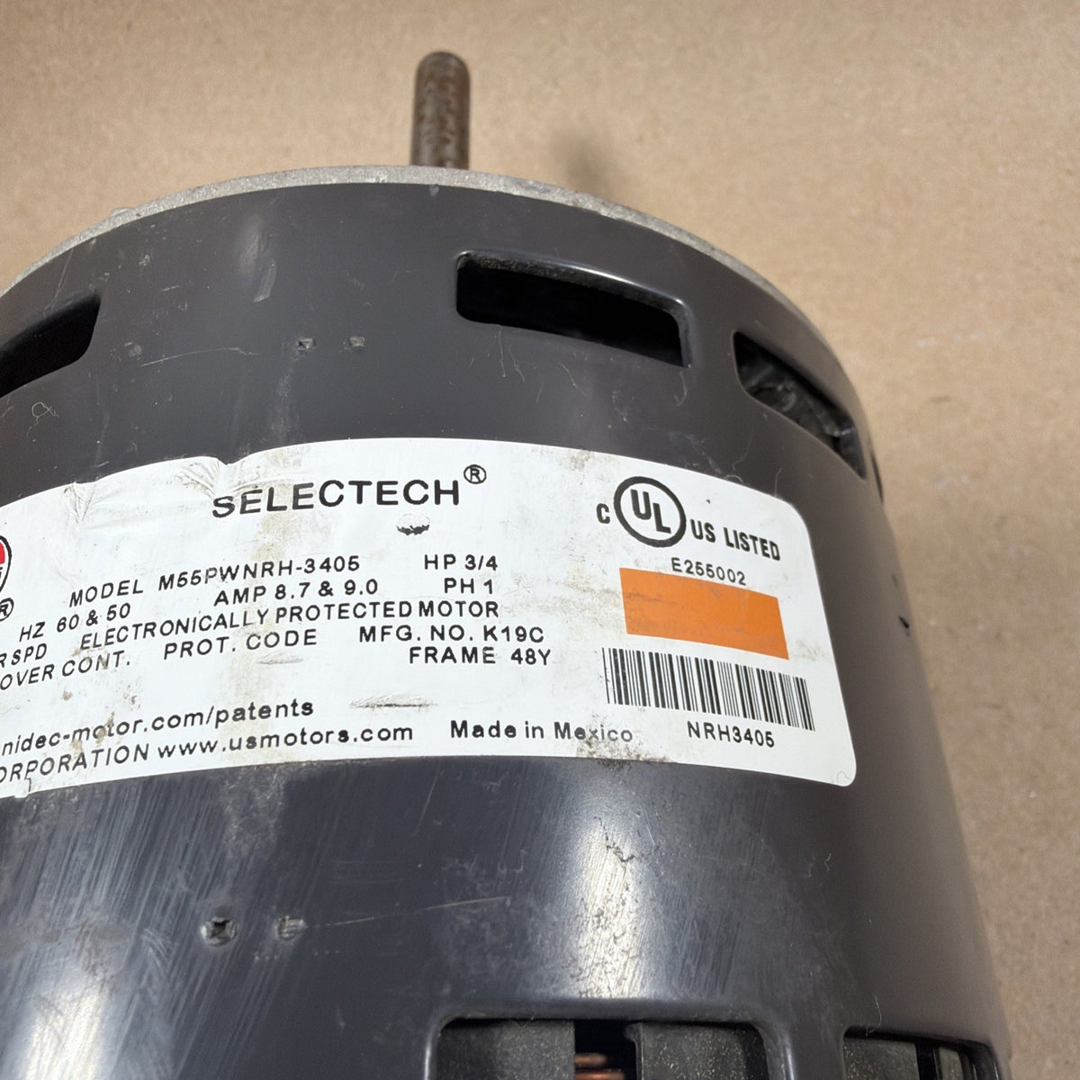 US Motors SELECTECH M55PWNRH-3405 ECM Blower Motor 3/4HP 115V 1200RPM 0131F00303