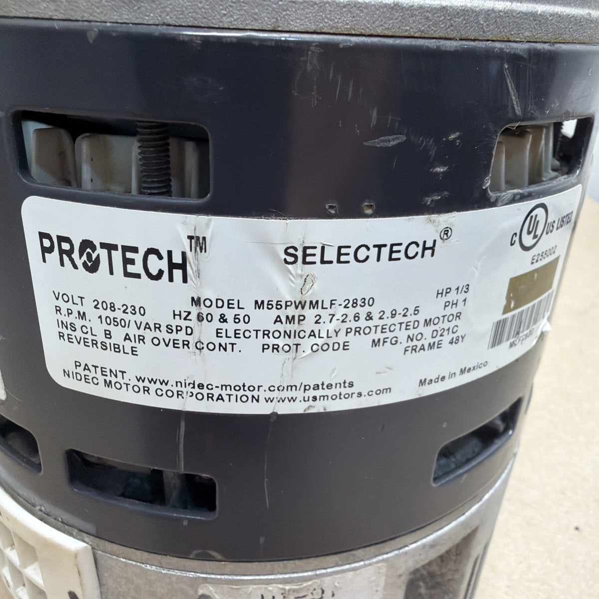 TESTED✅ Protech Selectech M55PWMLF-2830 1/3 hp Blower Motor 208/230V